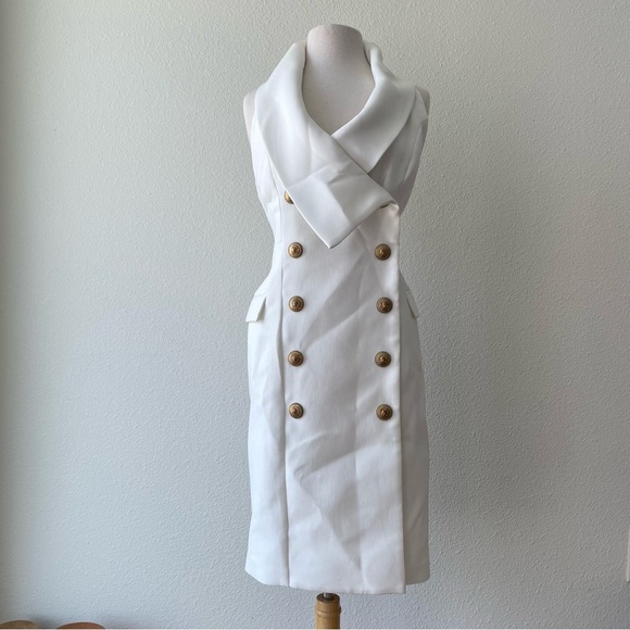 ELLIATT White Blazer Double Breast Mini Dress Halter Neck Backless Dress Size L - Picture 1 of 8